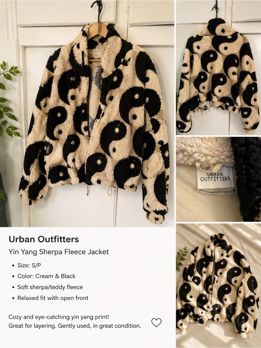 Urban Outfitters Black & Cream Yin Yang Sherpa Jacket